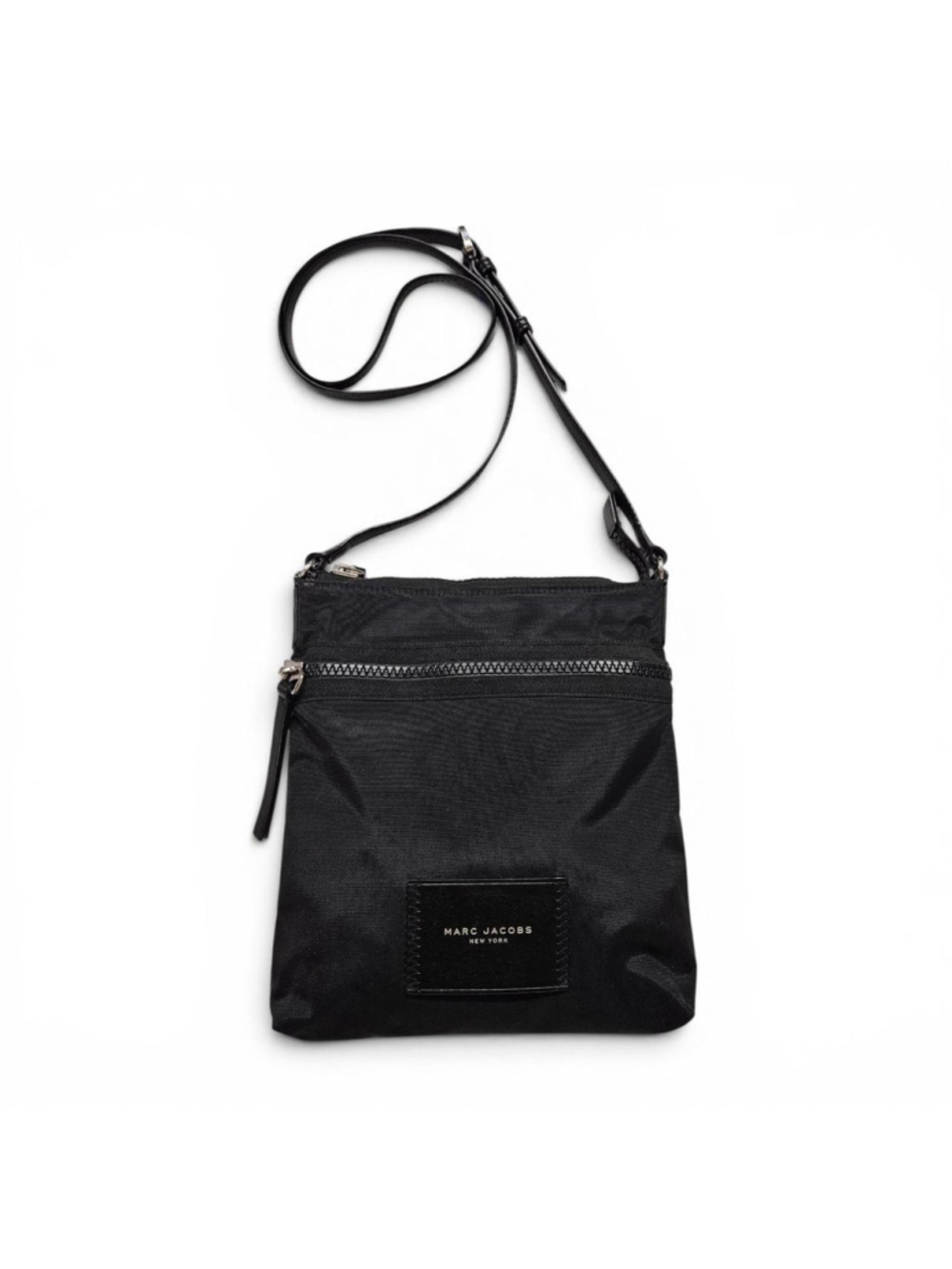Marc Jacobs biker nylon crossbody bag in black with silver hardware and leather